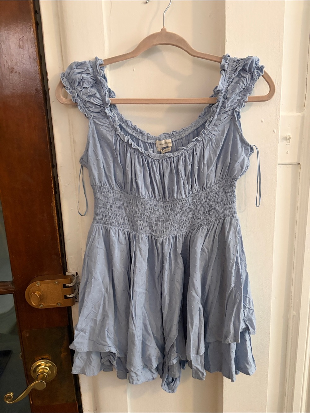 Light Blue Ruffled Smocked urban outfitters romper